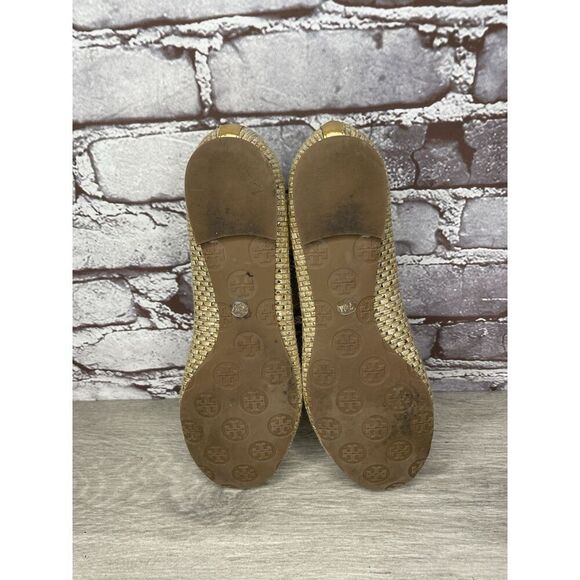 Tory Burch Straw Reva Gold Leather Logo Ballet Flats Women’s Sz 7.5M US/38EU - Picture 8 of 16